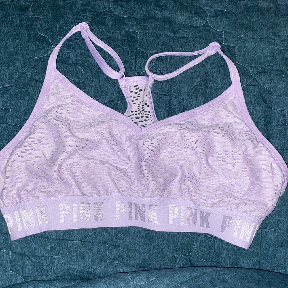 Victoria’s Secret Pink Sport juniors Lavender racer back wire free bra sz small